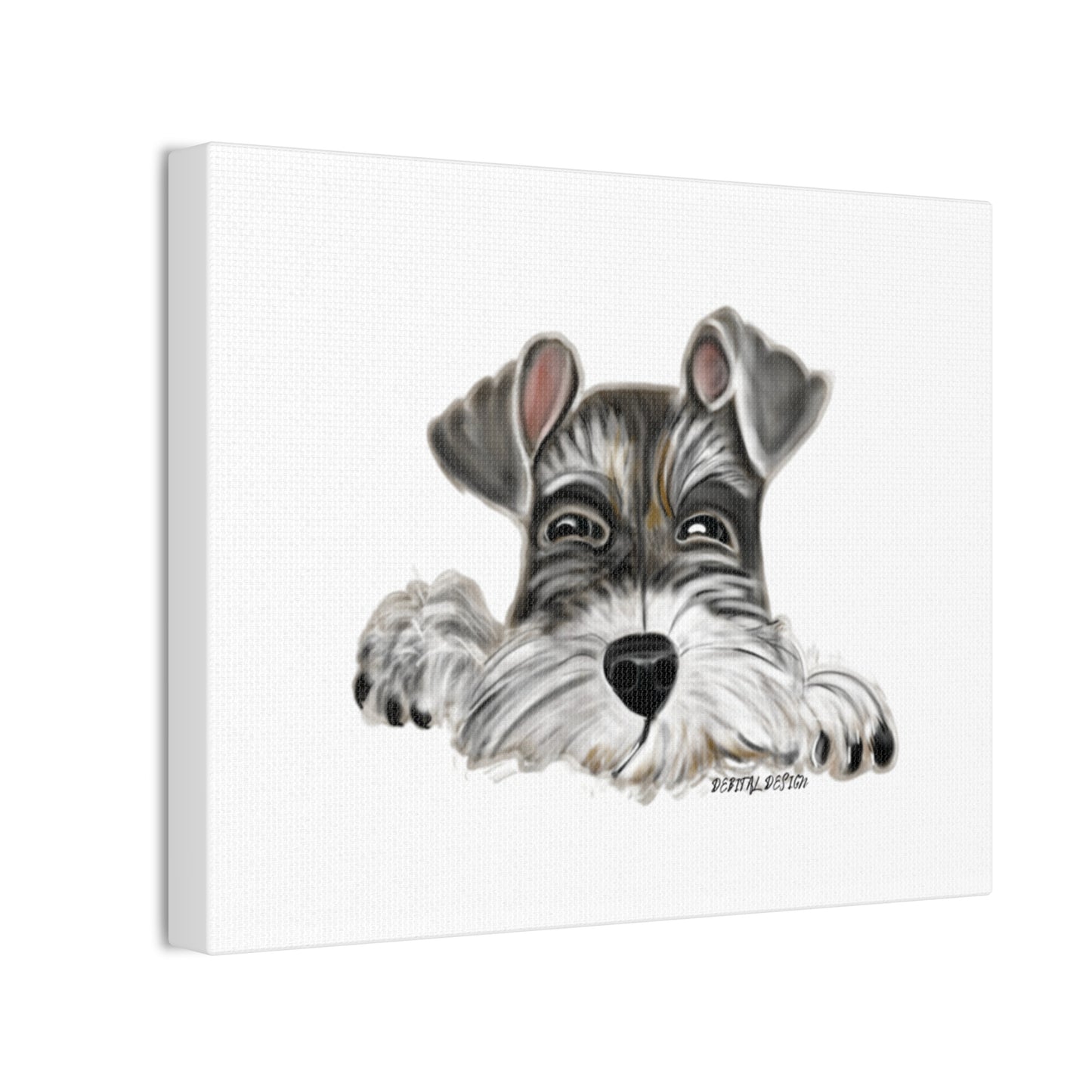 Schnauzer Dog on Canvas Stretched, 0.75" Hand drawn 8 x 10