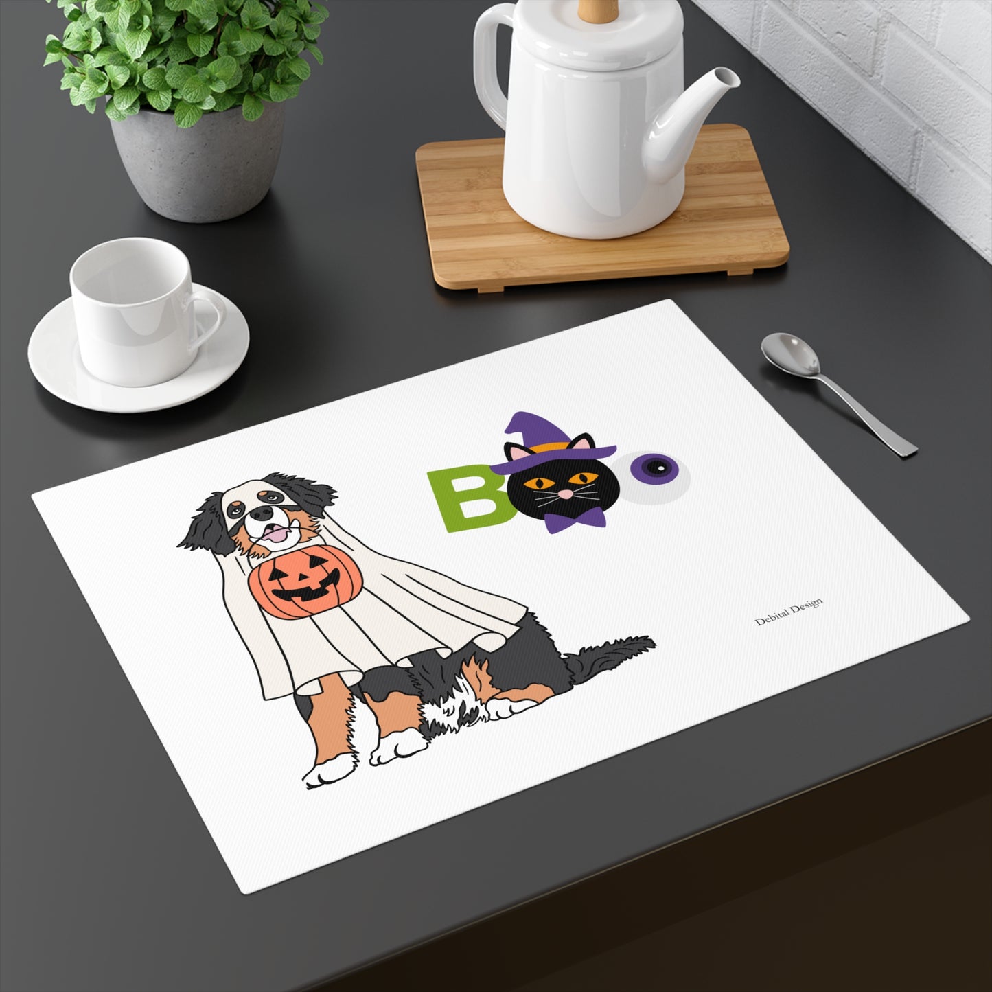 Halloween Pet Placemat, Fun Dog and Cat Table Decor for Spooky Season, Trick or Treat Table Setting, Dog Lover Gift, Holiday Decor