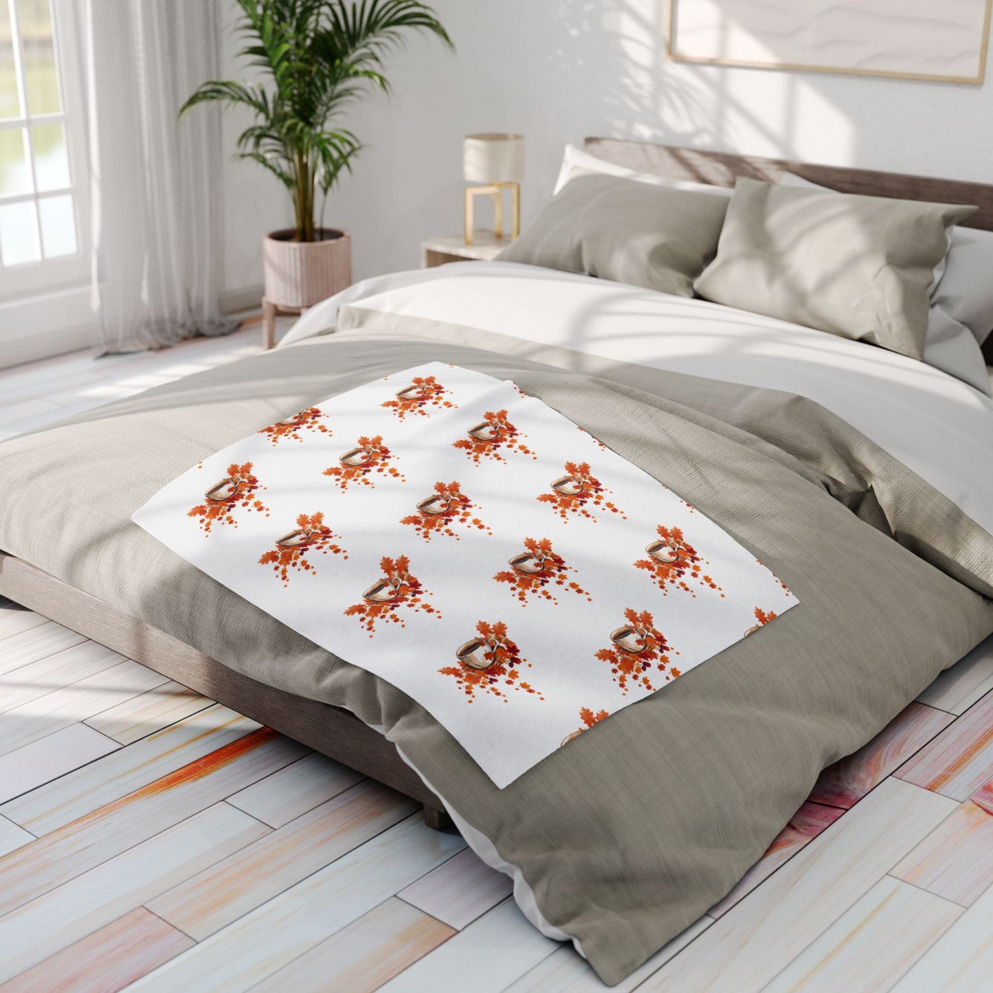 Fleece Blanket Coffee Cup Fall Leaves Arctic