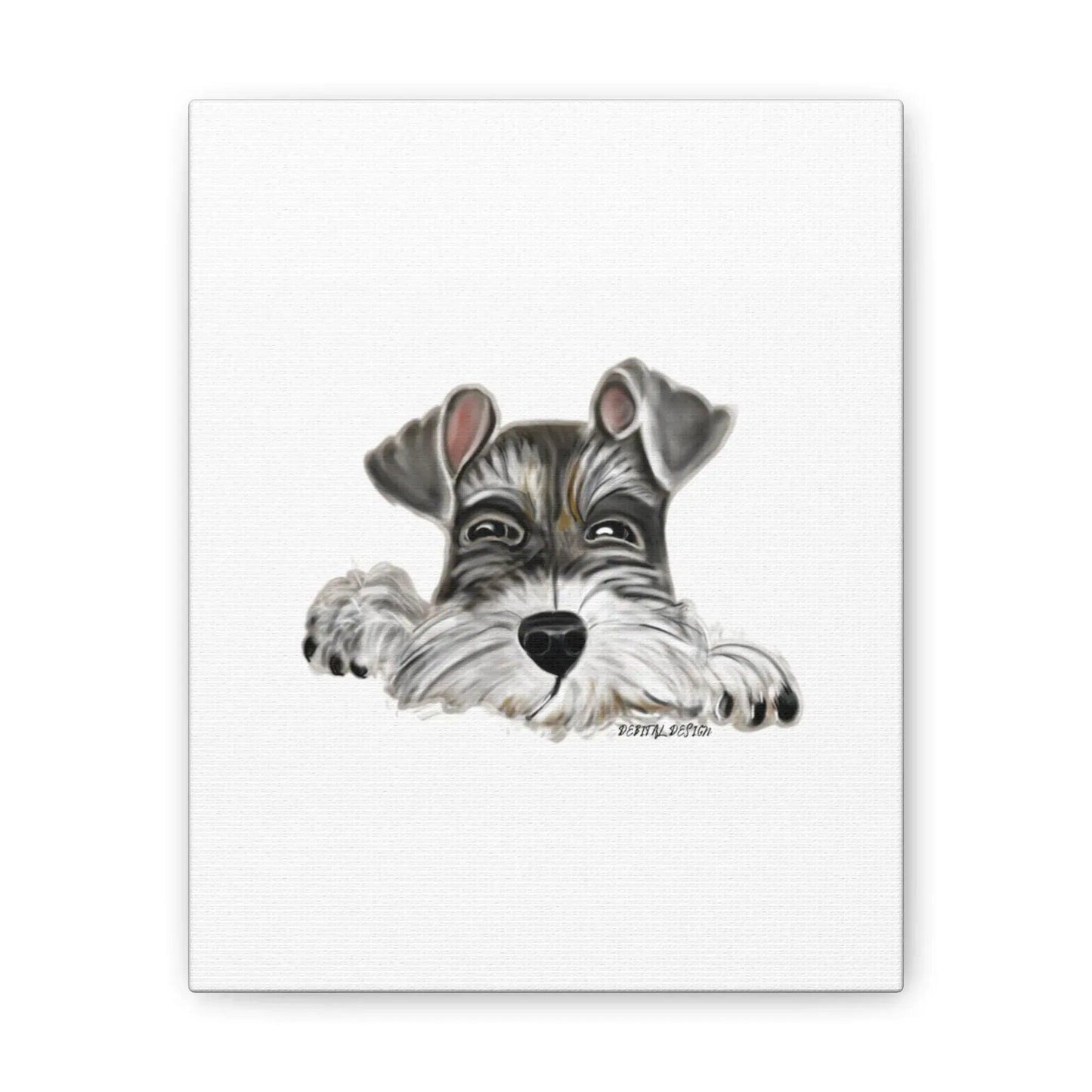 Schnauzer Dog on Canvas Stretched, 0.75" Hand drawn 8 x 10 - Debital Design