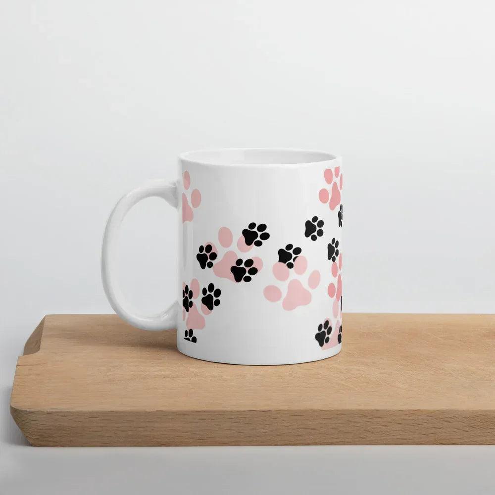 Glossy mug with pink and black paw prints - Debital Design