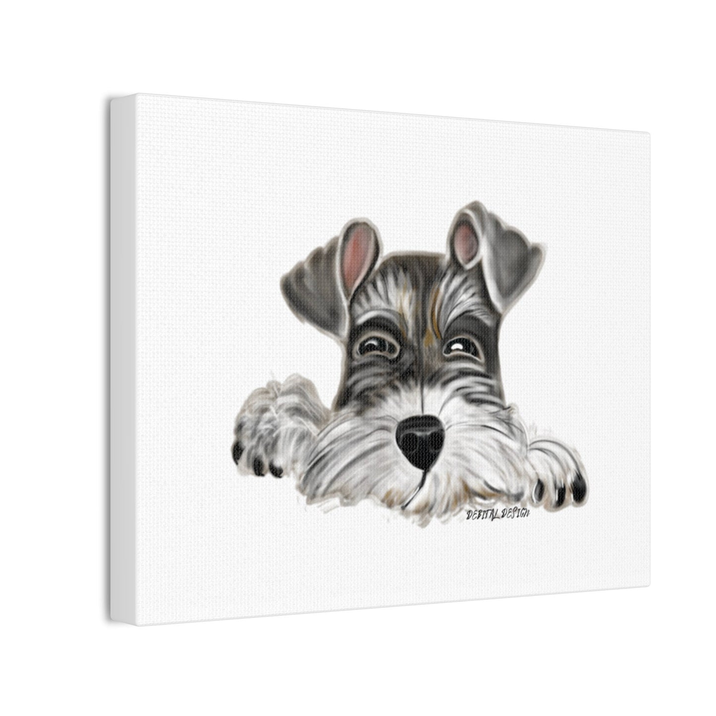 Schnauzer Dog on Canvas Stretched, 0.75" Hand drawn 8 x 10