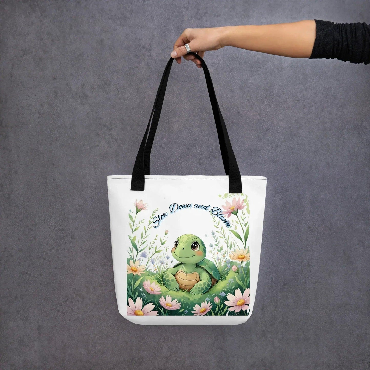 Slow Down and Bloom Turtle-themed Tote Bags - Debital Design