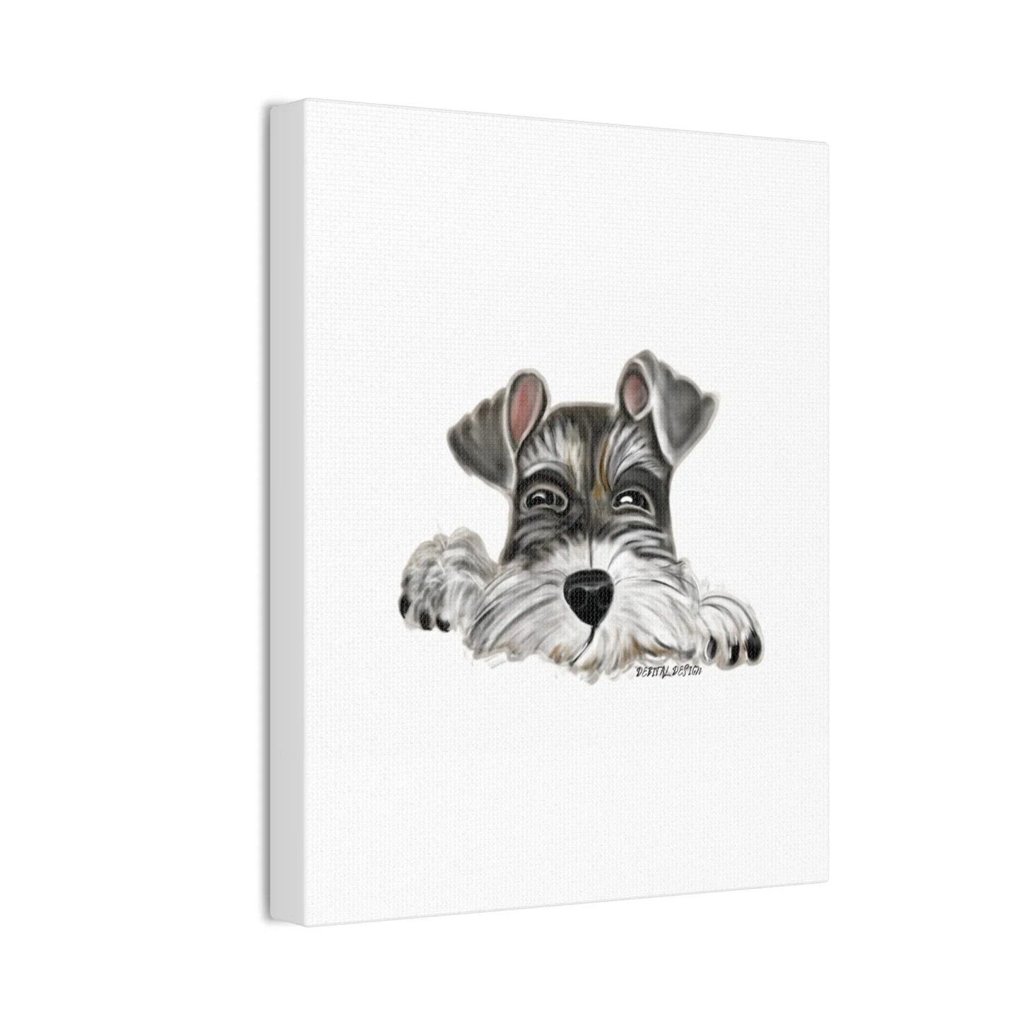 Schnauzer Dog on Canvas Stretched, 0.75" Hand drawn 8 x 10 - Debital Design