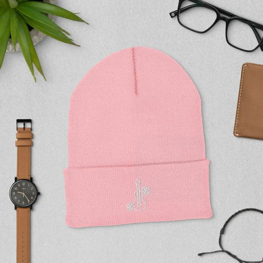 Cuffed Beanie with Guitar and Flowers - Debital Design