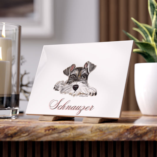 Schnauzer Ceramic Photo Tile – Cute Peeking Dog Keepsake