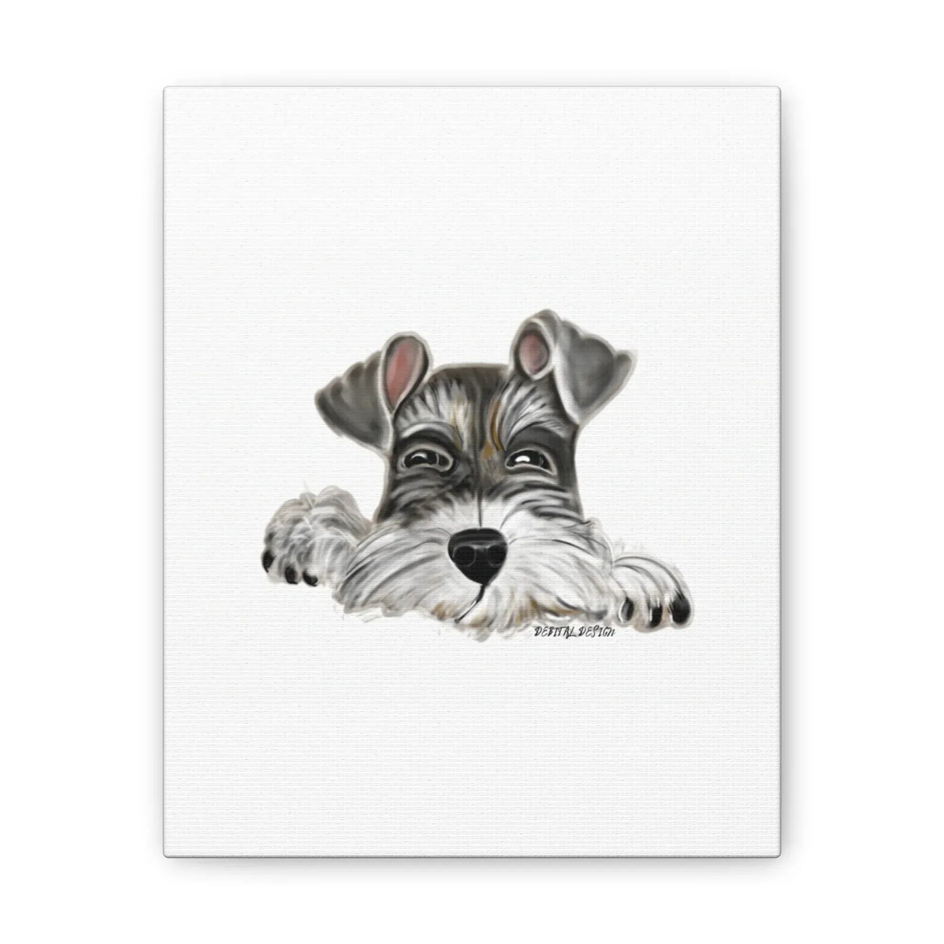 Schnauzer Dog on Canvas Stretched, 0.75" Hand drawn 8 x 10 - Debital Design
