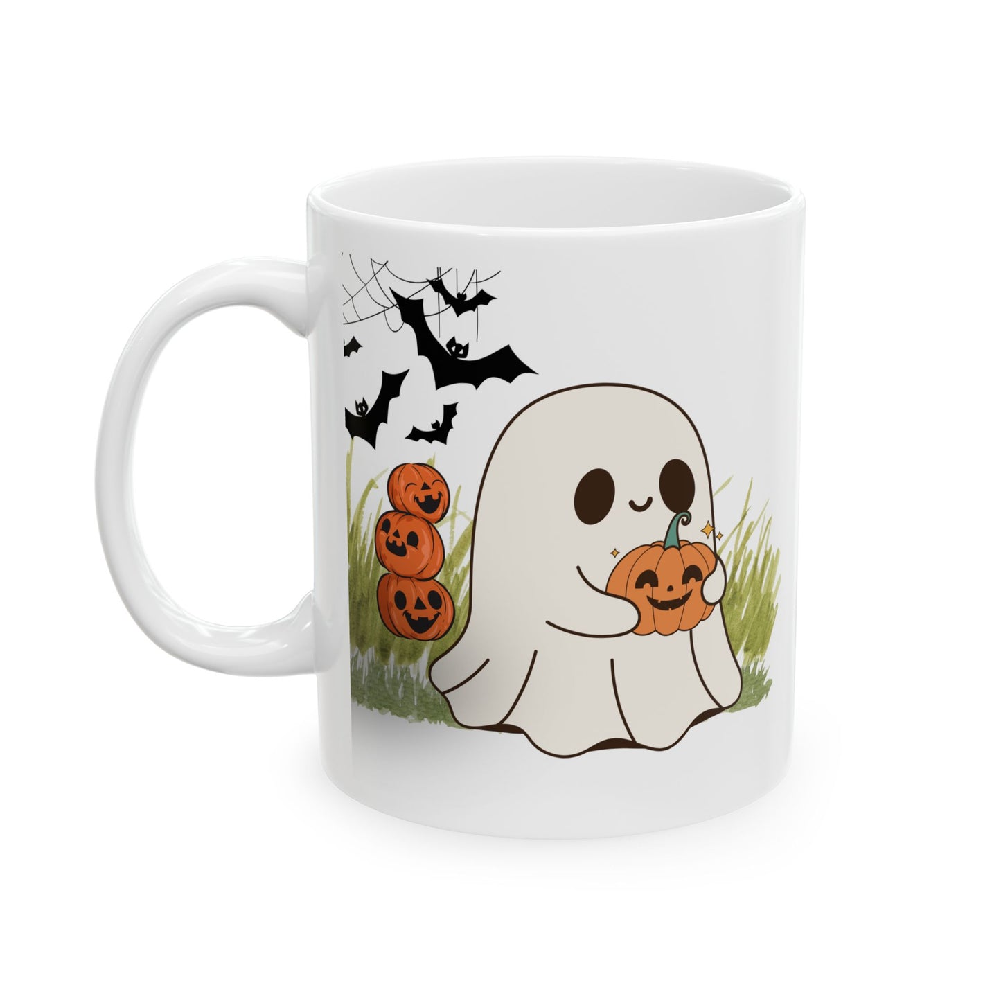 Halloween Ghost Mug, Cozy Drinkware for Fall, Pumpkin Decor, Spooky October Gift, Ceramic Cup for Halloween Lovers
