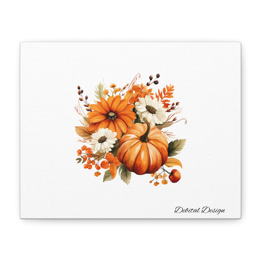 Canvas Art, Pumpkins Leaves Fall Items on Matte Stretched ; Canvas, Wall Decor, Autumn Decor, Thanksgiving Art, Harvest Home Decor,