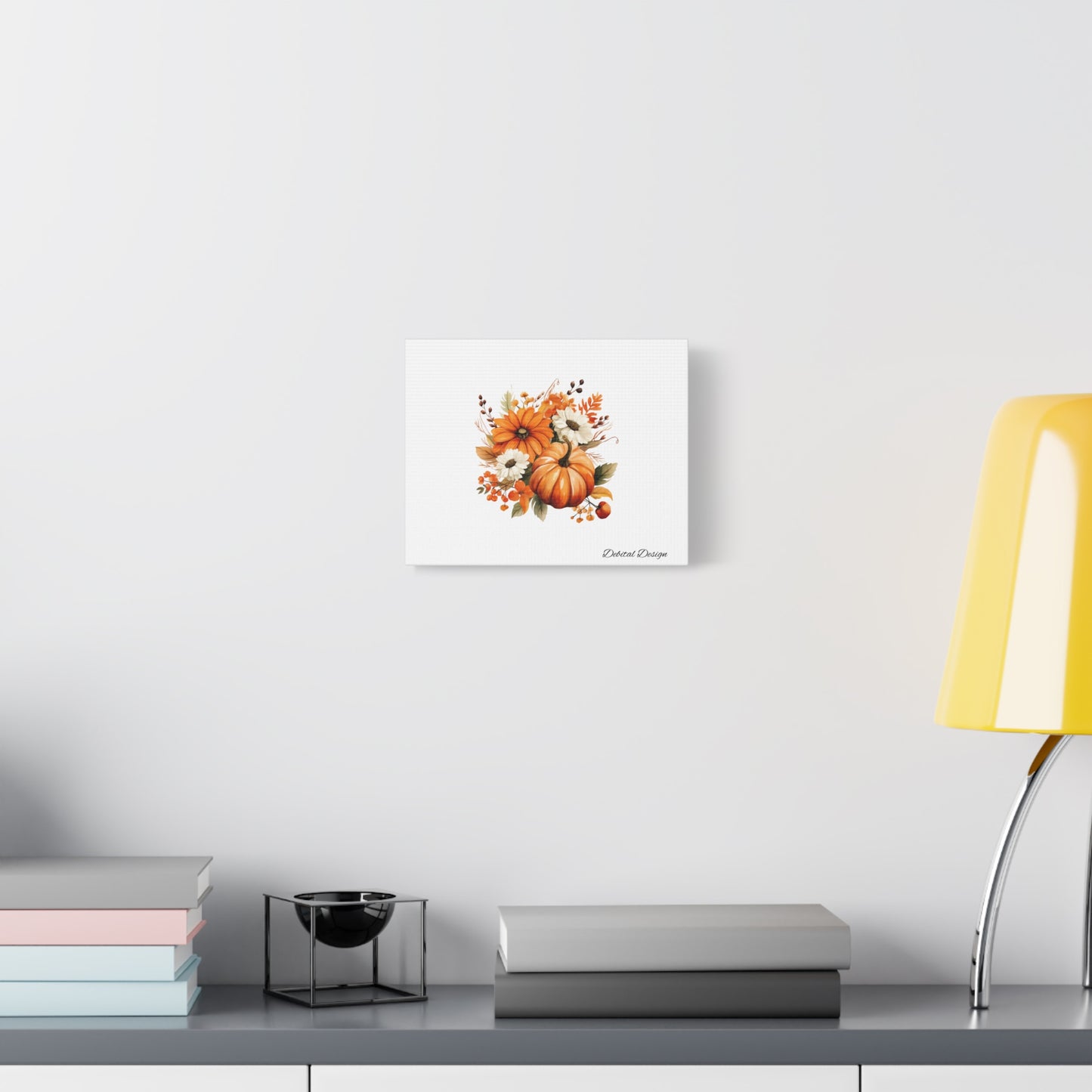 Canvas Art, Pumpkins Leaves Fall Items on Matte Stretched ; Canvas, Wall Decor, Autumn Decor, Thanksgiving Art, Harvest Home Decor,