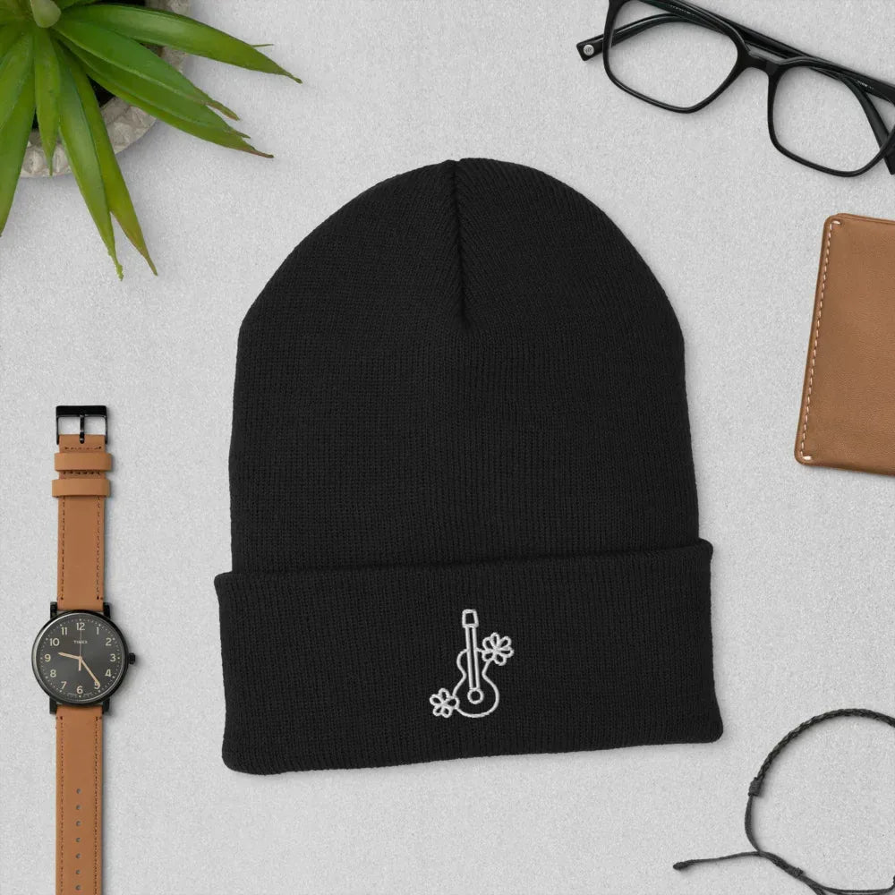 Cuffed Beanie with Guitar and Flowers - Debital Design