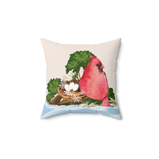 Spun Polyester Square Pillow with a cardinal