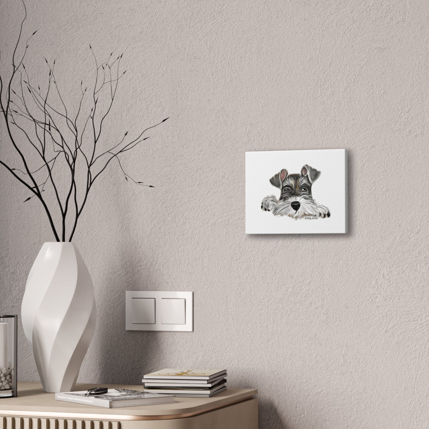 Schnauzer Dog on Canvas Stretched, 0.75" Hand drawn   8 x 10