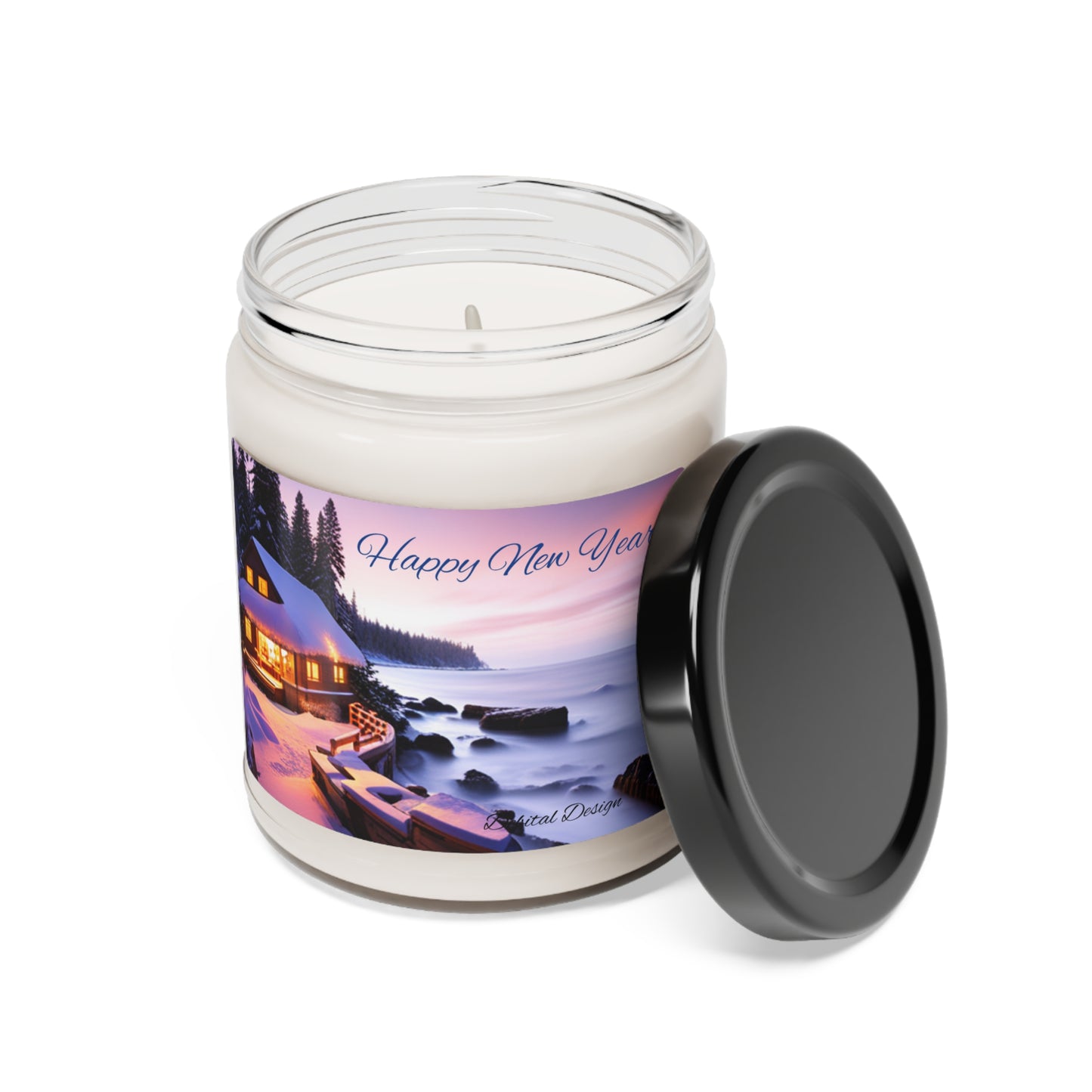 Happy New Year Clean Cotton Scented Soy Candle, 9oz - Debital Design 