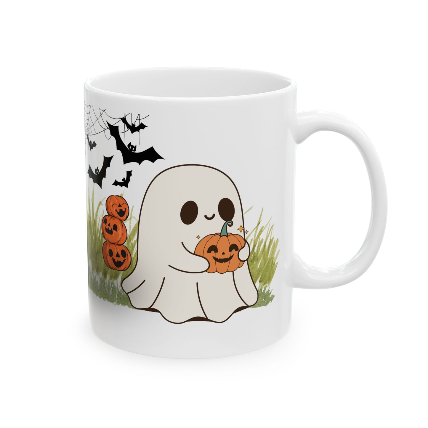 Halloween Ghost Mug, Cozy Drinkware for Fall, Pumpkin Decor, Spooky October Gift, Ceramic Cup for Halloween Lovers