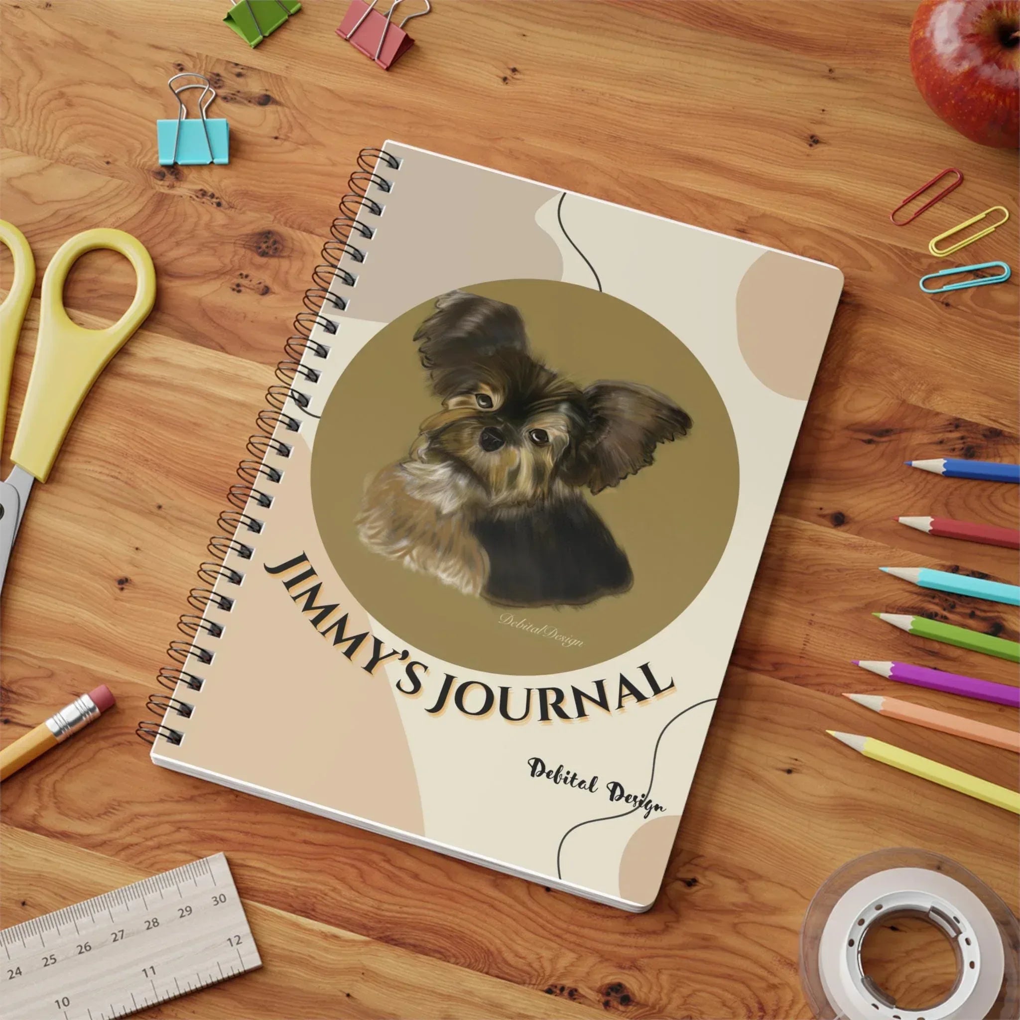 Personalized -Minimalist Wire bound Notebook, A5, Grid Paper, Bullet Journal, Sketchbook, Writing Pad, Black and White Design - Debital Design