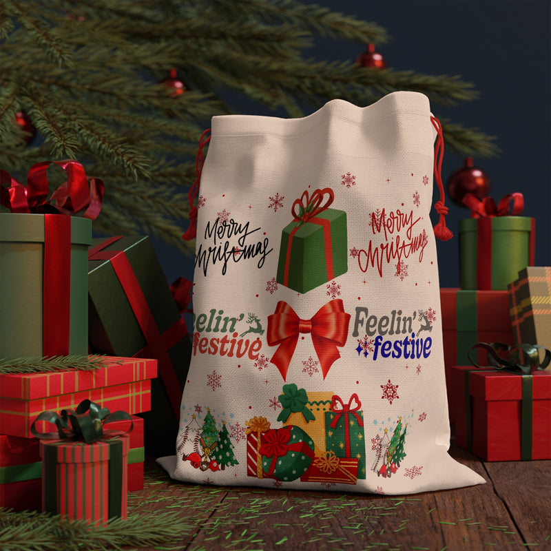 Festive Christmas Gift Bag — 'Feelin' Festive' Holiday Present Sack