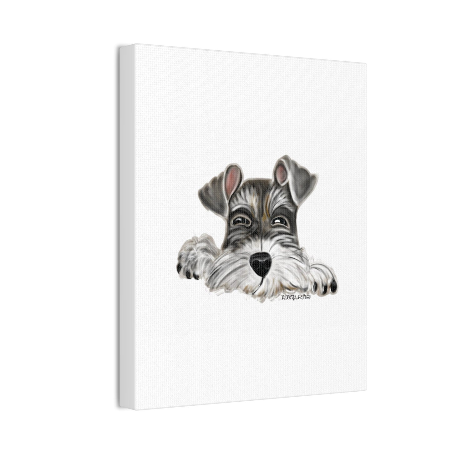 Schnauzer Dog on Canvas Stretched, 0.75" Hand drawn   8 x 10